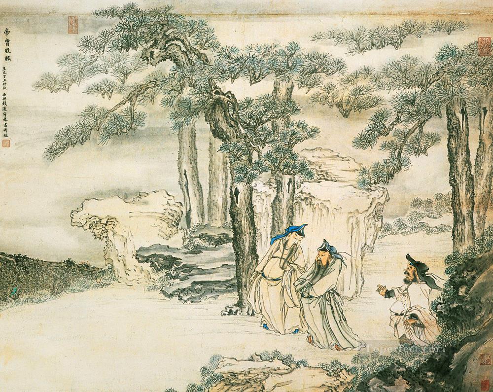 qian xuan assistants of emperor old Chinese Oil Paintings